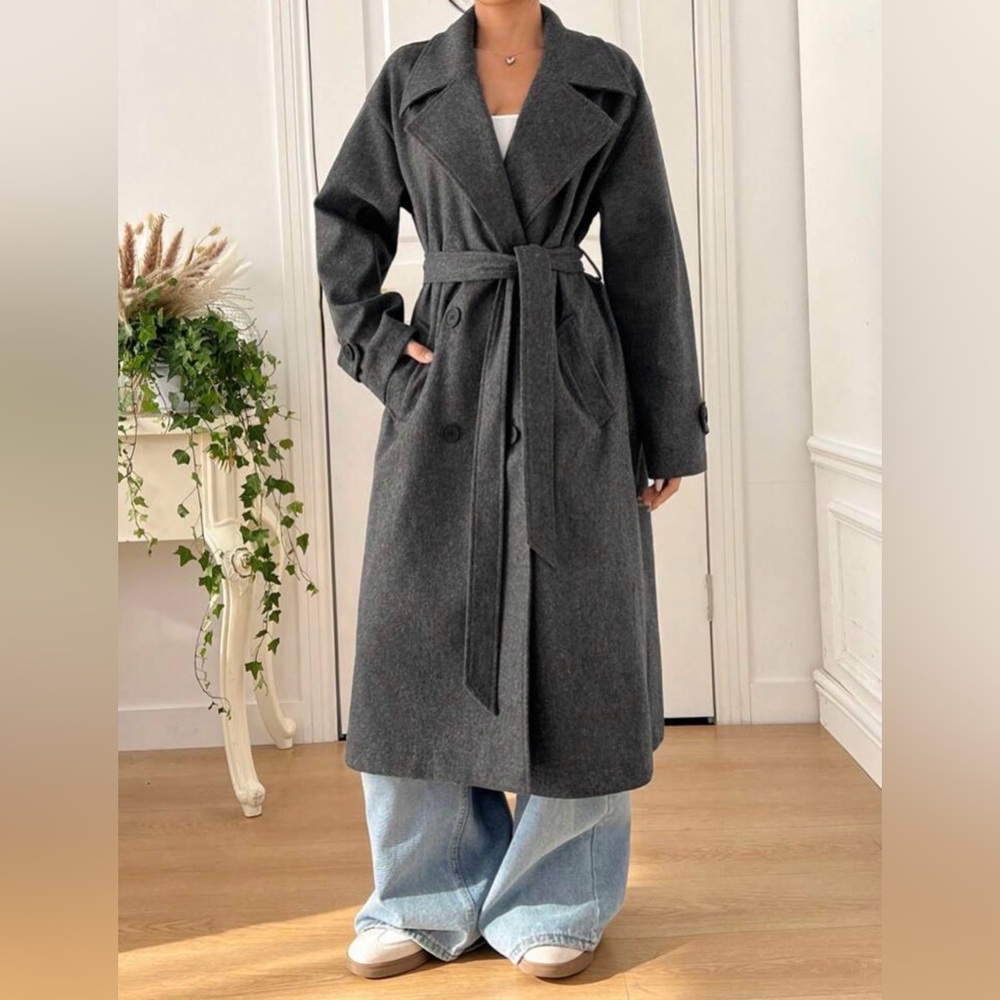 Gray Long Belted Coat